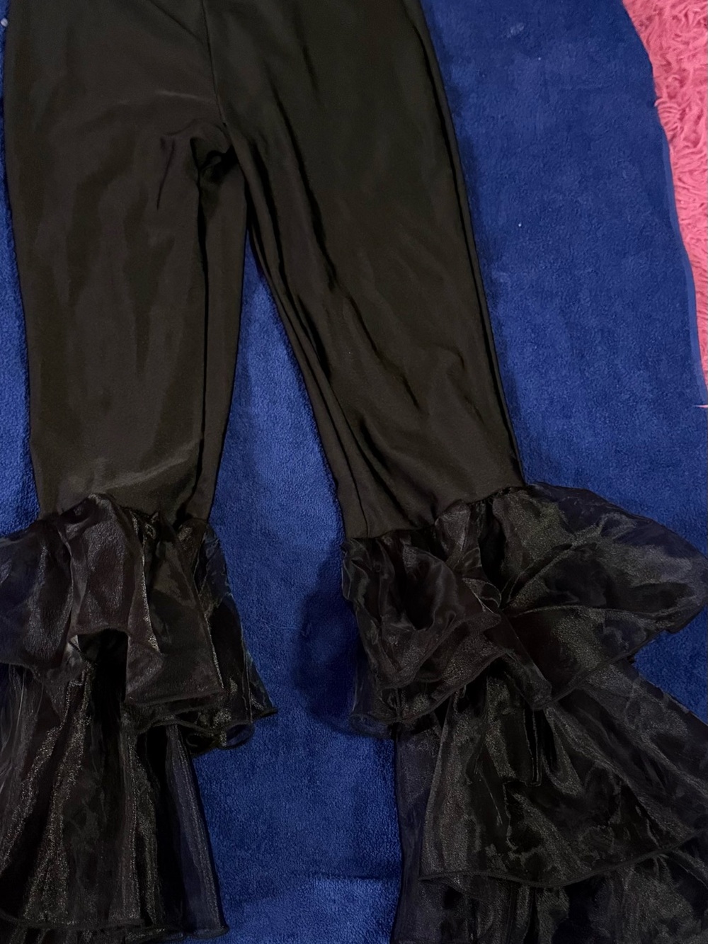 Black Ruffle Hem Flare Pants
